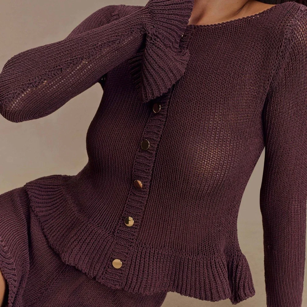 Meshki Plum Button-Front Knit Cardigan Set